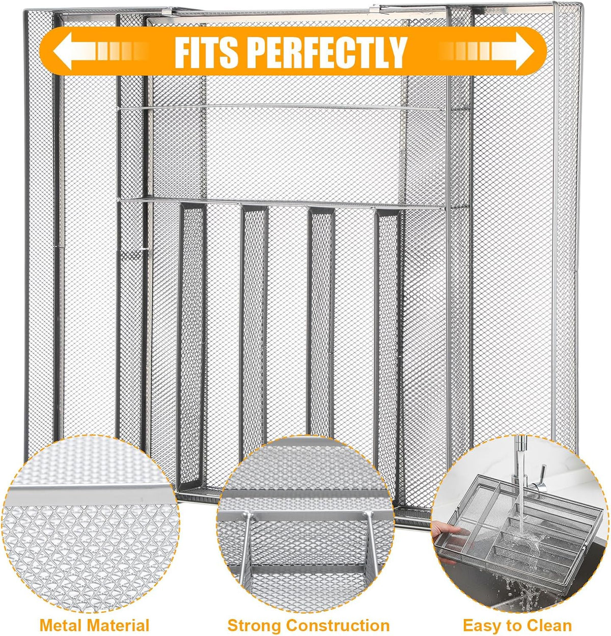 2 Pcs Utensil Drawer Silverware Organizer, Metal Mesh, Silver