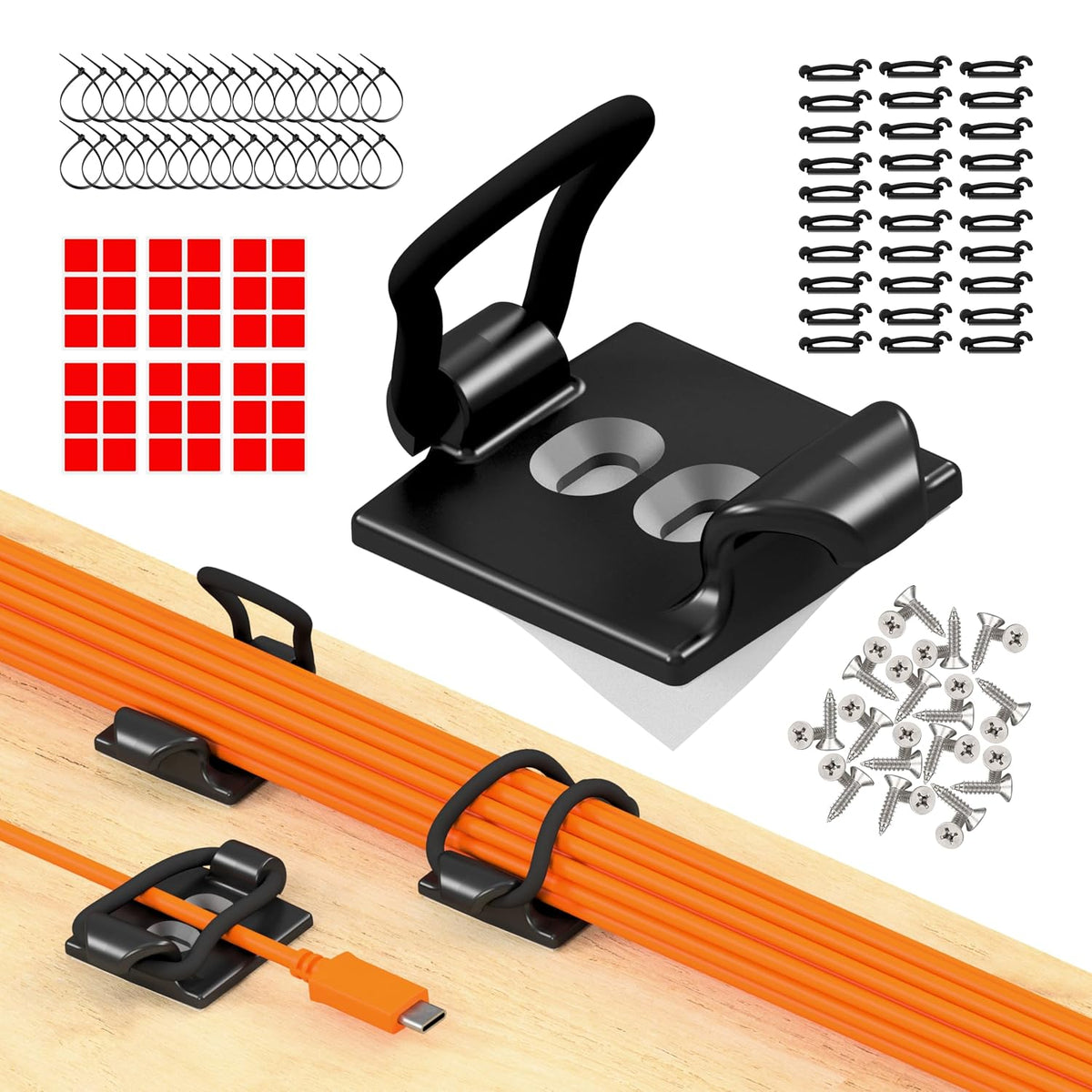[Made in the UK] 30-Pack Adjustable Elastic Self-Adhesive Cable Tidy Clips, Cable Management Organiser for Office, Home, Under Desk, Behind TV, Charging Phone, Laptop, PC, HDMI, USB (BLACK)