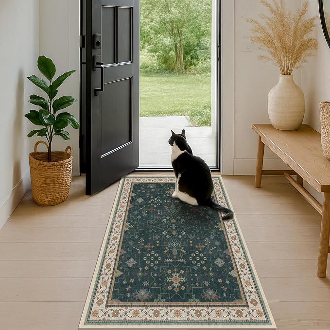 Dark Green Oushak 3x6 Kitchen Rug