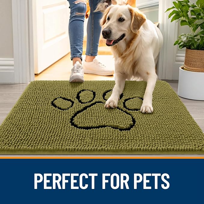 OLANLY Dog Door Mat for Muddy Paws 36x24, Paw Print Design, Absorbs Moisture