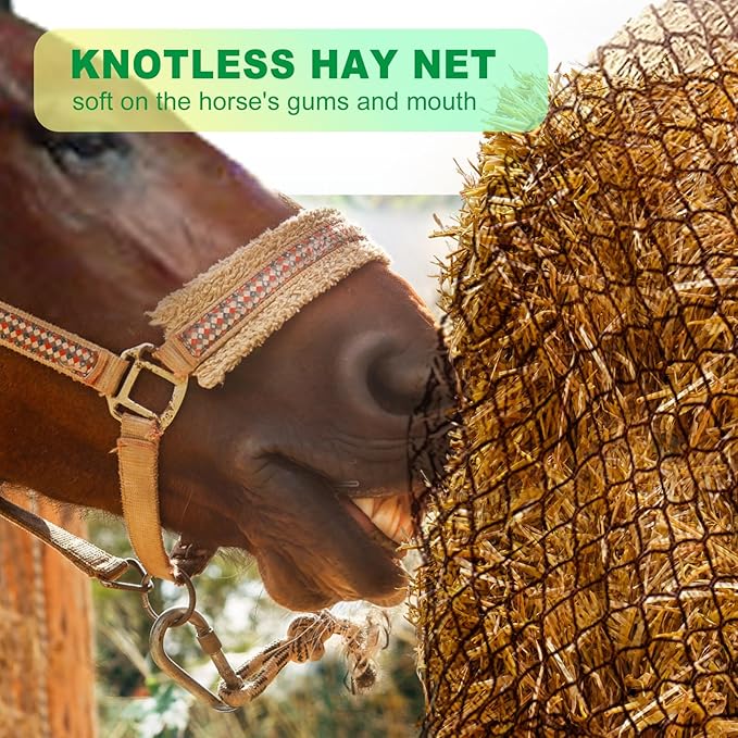 Tongmo 4x4 ft Round Bale Hay Net for Horses & Livestock - Slow Feeder Hay Nets with 2 inches Hole