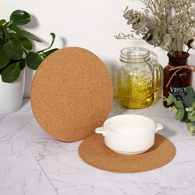 Boao 6 Pcs 8 Inch Round Absorbent Cork Coasters Wooden Cork Plant Coasters