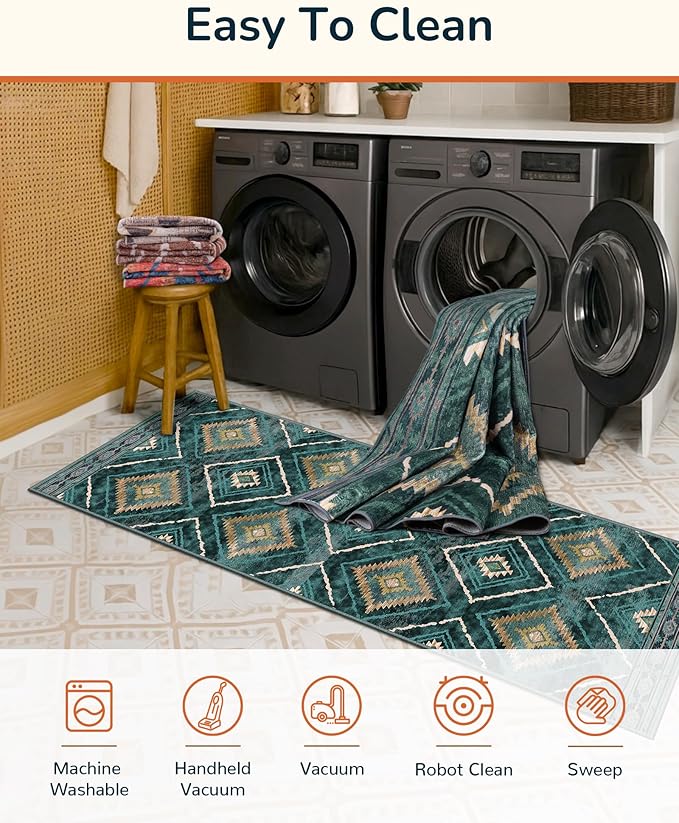 BESTSWEETIE Area Rug 2x6 Rug Machine Washable Non-Slip Low Pile Print Pattern