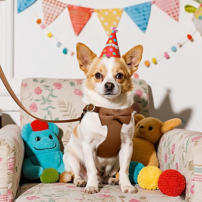 Beirui Adorable Small Dog Harness Collar and Leash Set,Cute XXS Puppy Harness Set with 3 Bows for Tiny Dogs,Chihuahua,Adjustable Step-in Vest for Daily Walking,Parties&Holiday Outfits(Brown,XXS)