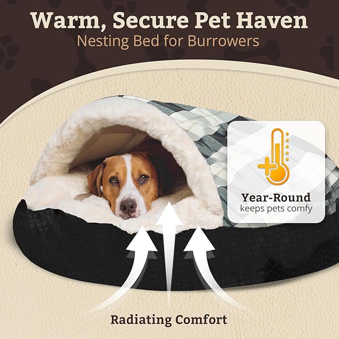 Snoozer Cozy Cave Dog Bed - Indoor Dog Bed with Cover Cave, Covered Calming Burrow for Medium & Large Sized Pets with Blanket Attached, Enclosed, Removable Washable Cover - XL, Barkley Black Diamond