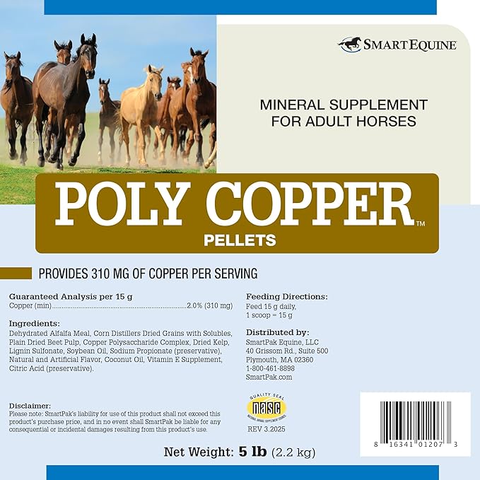 Poly Copper Pellets | Equine Horse Coat Supplements for Skin | Vitamins & Minerals Supplements for Horses Bones and Metabolism | 5 lb Bag