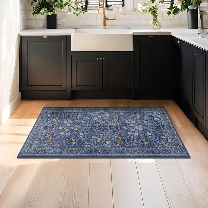 Dark Blue Washable 2x4 Entry Rug