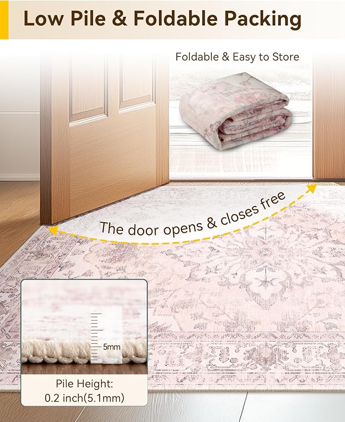 RELEANY Area Rugs Runner 2'x10' Washable Non-Slip, Floral Vintage Distress