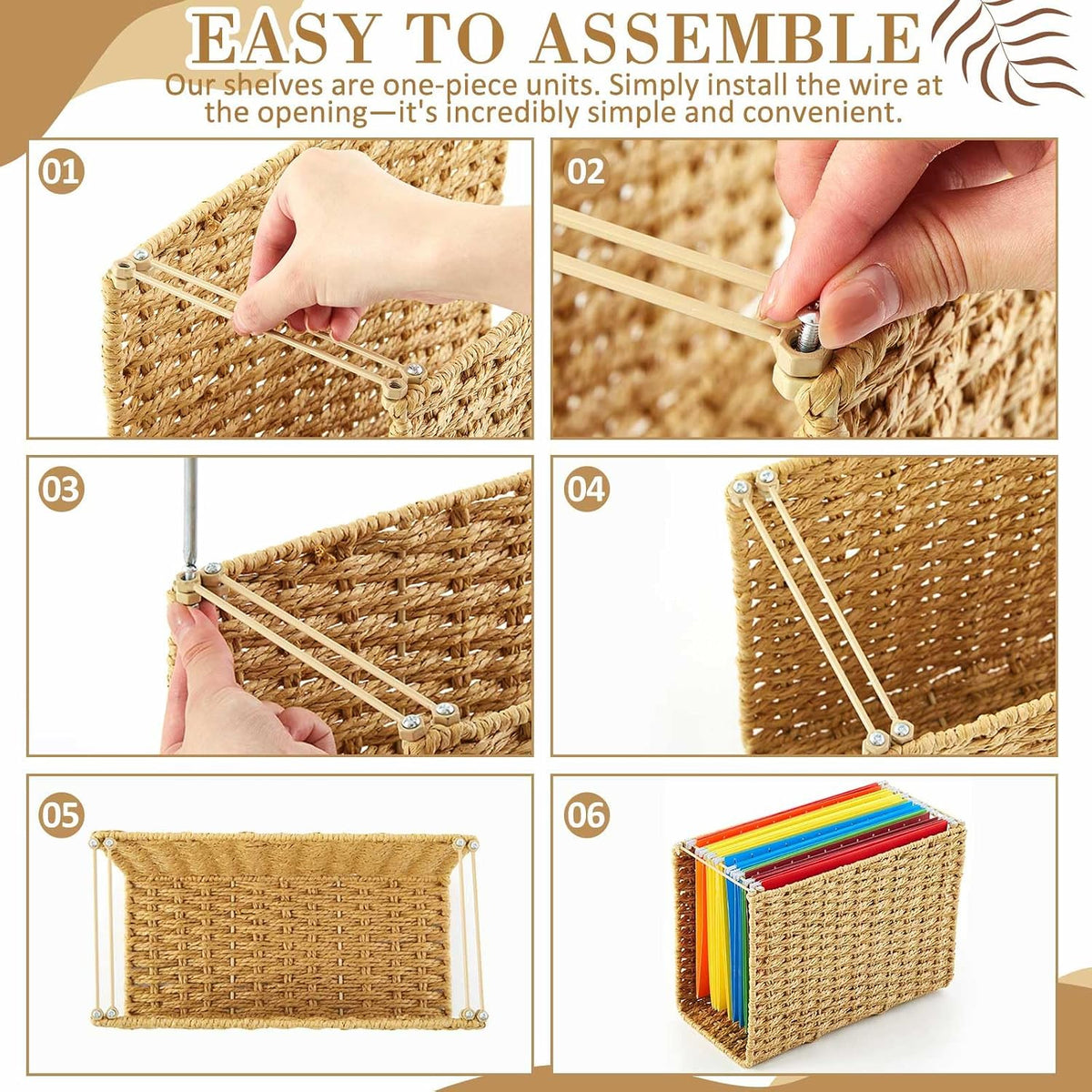 Paper Rope Hanging File Basket with Handle 13.6" x 9.8" x6.6", 1 Pcs, Brown
