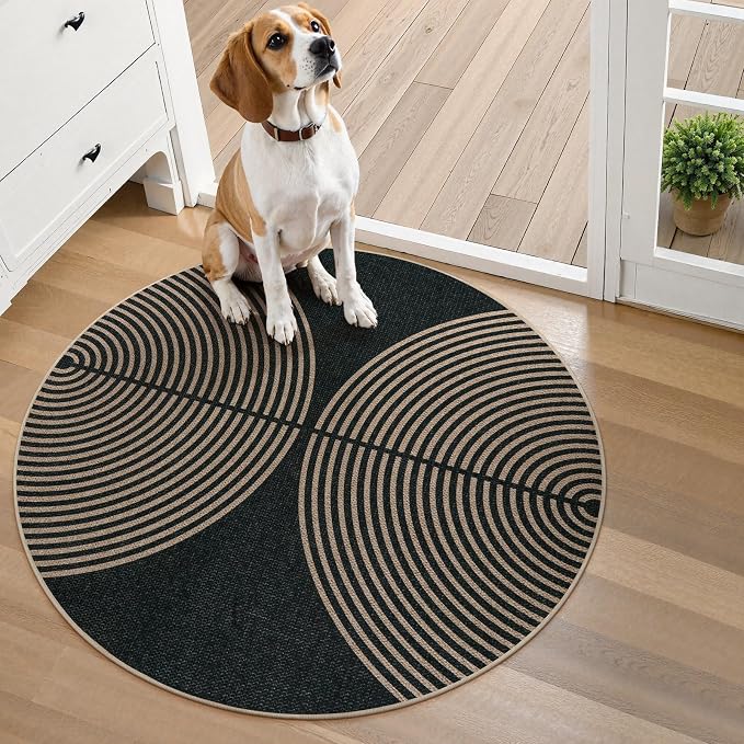 Lahome Enfys Modern Rainbow Round Washable Rug, 3ft Circular Indoor Outdoor