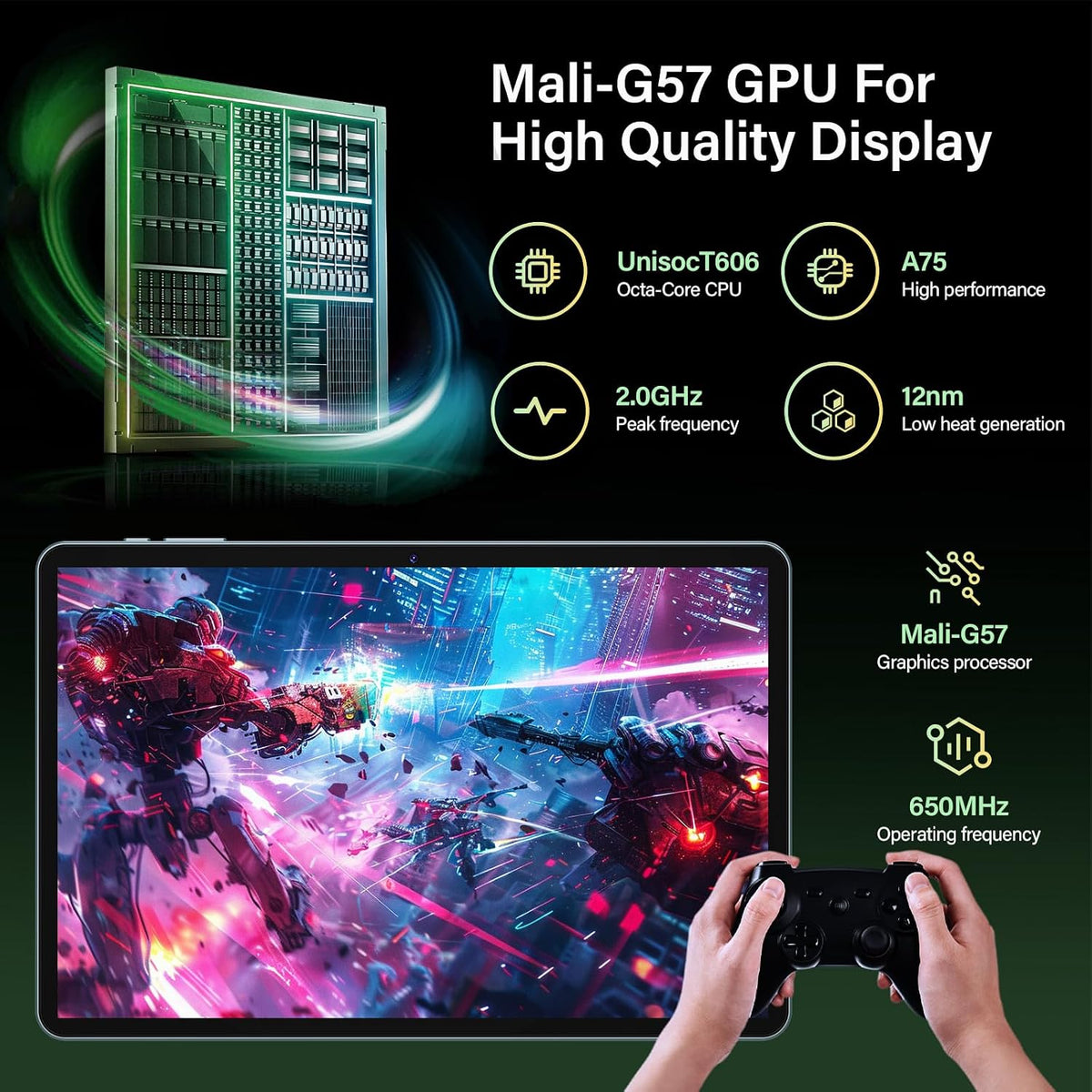 10 inch Tablet with Keyboard - Android 16 Tablet - 32GB+256GB+2TB (Black)