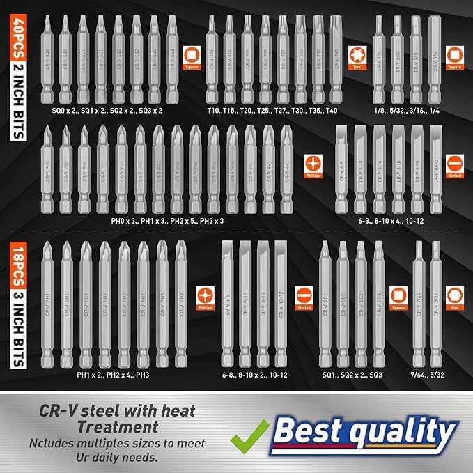 Amartisan 258-Piece Ultimate Screwdriver Bit Set, Chrome Vanadium Steel Driver