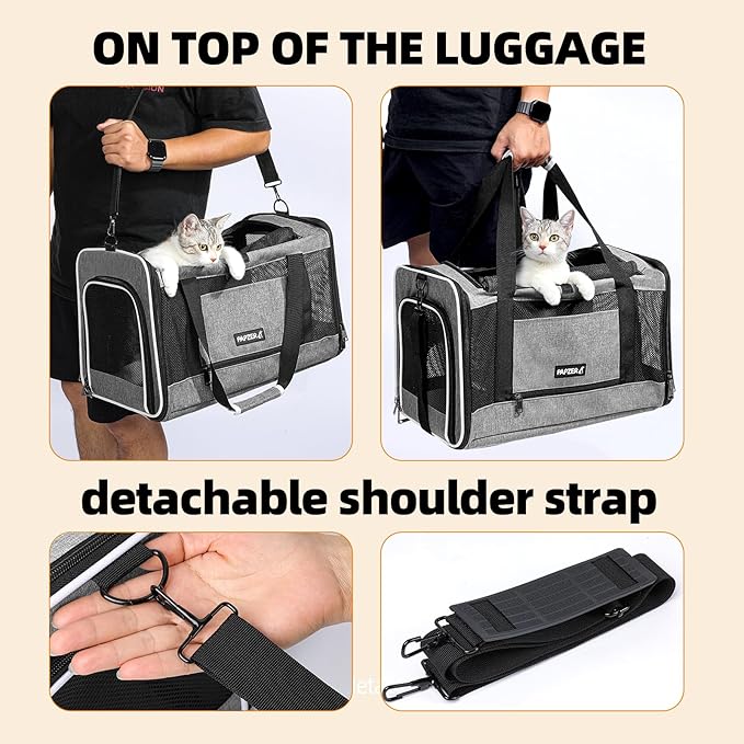 Cat Carrier Soft-Sided 18x11x11 Inch Travel Bag for Medium Cats Over 15lbs, Small Dog Carrier Crate Top Entry Breathable Mesh Puppy 12 Pounds, Pet Rabbit Carrying Cage Kennel Collapsible Grey