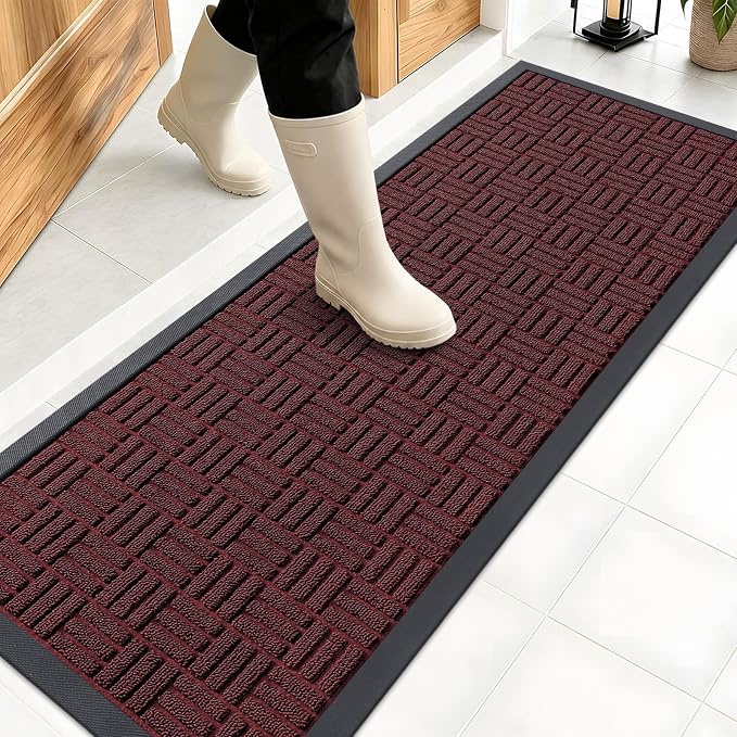 OLANLY Front Door Mat Outside Entrance 47x17, Heavy Duty Sturdy Natural Rubber
