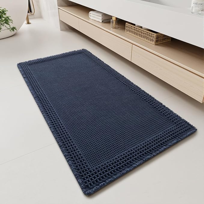 RESARE Waffle Bathroom Runner Rugs, Super Absorbent Bath Mat Non Slip Washable