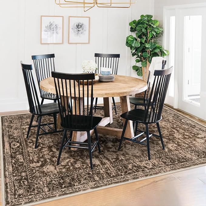 KILOCOCO Area Rug 5x7 Living Room Rug Washable Printed Vintage Floral Non Slip