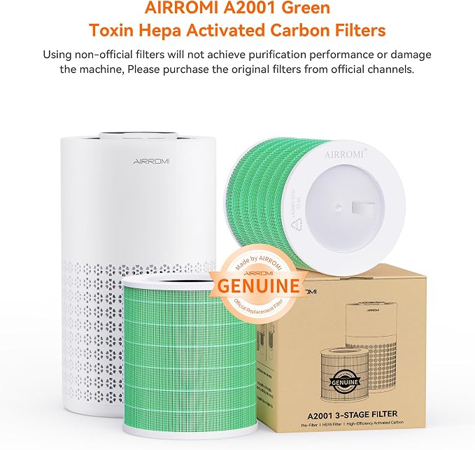 AIRROMI A2001 HEPA Air Purifier Replacement, 3-In-1 Original Filter, Removes