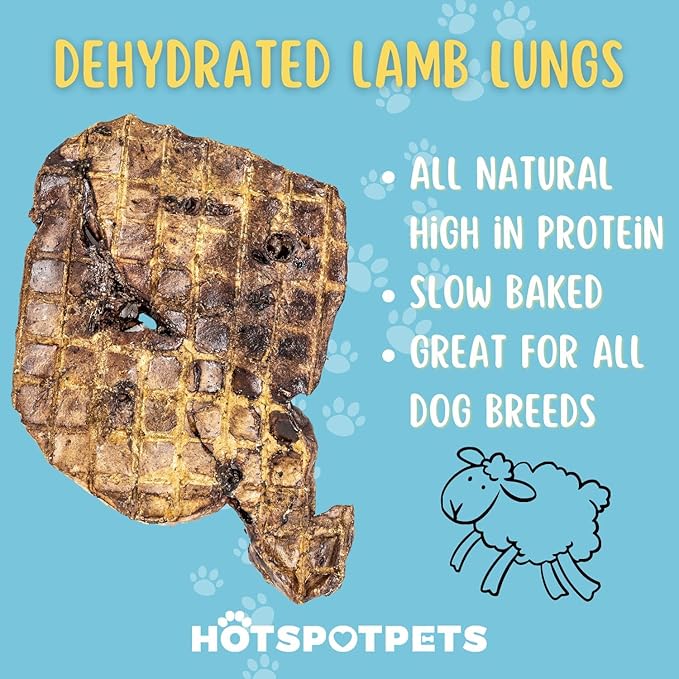 hotspot pets Dehydrated Lamb Lung Dog Treats - 2 Pound Big Bag, All-Natural, Made in USA - High Protein, Low Fat - Slow Roasted Oven Baked A Healthy Rawhide Alternative for All Dogs