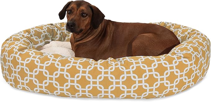 Majestic Pet 52 Inch Links Sherpa Calming Dog Bed Washable – Cozy Soft Round Dog Bed with Spine for Head Support - Fluffy Donut Dog Bed 52x35x11 (inch) – Round Pet Bed X- Large - YELLOW