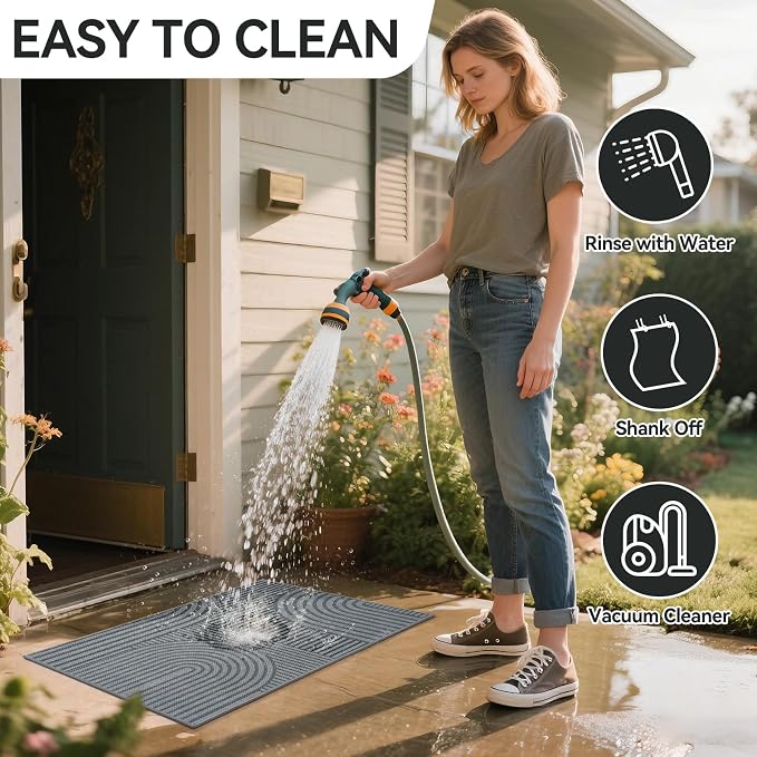 Front Door Mat 17''x30'', Absorbent Dirt Resist Washable Non Slip Low-Profile