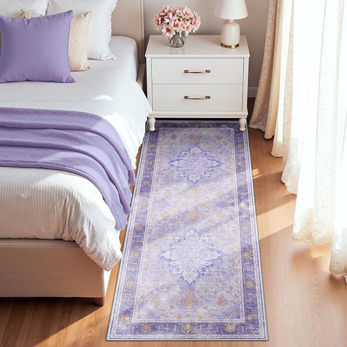 RELEANY Area Rugs Runner 2'x8' Washable Non-Slip, Floral Vintage Distress