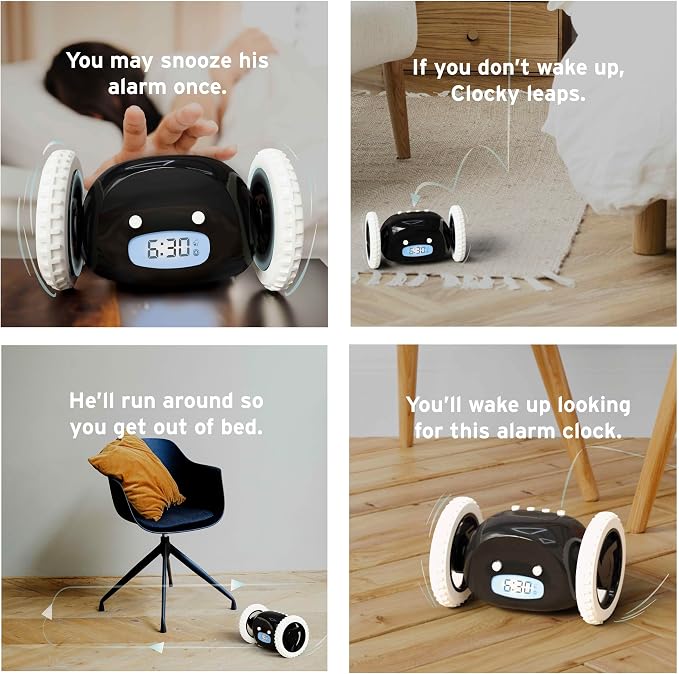 CLOCKY Extra Loud Alarm Clock for Heavy Sleepers on Wheels Rolls Runs Away