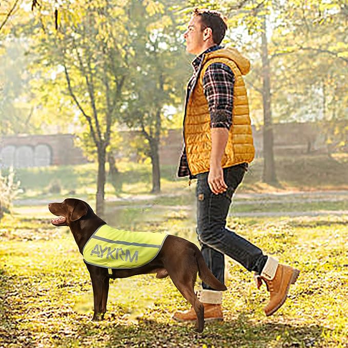 Custom Yellow Reflective Dog Vest for Large Breeds,High Visibility Dog Safety Vest Harness with Removable Bell Keep Safe from Hunting, Training & Cars Accidents