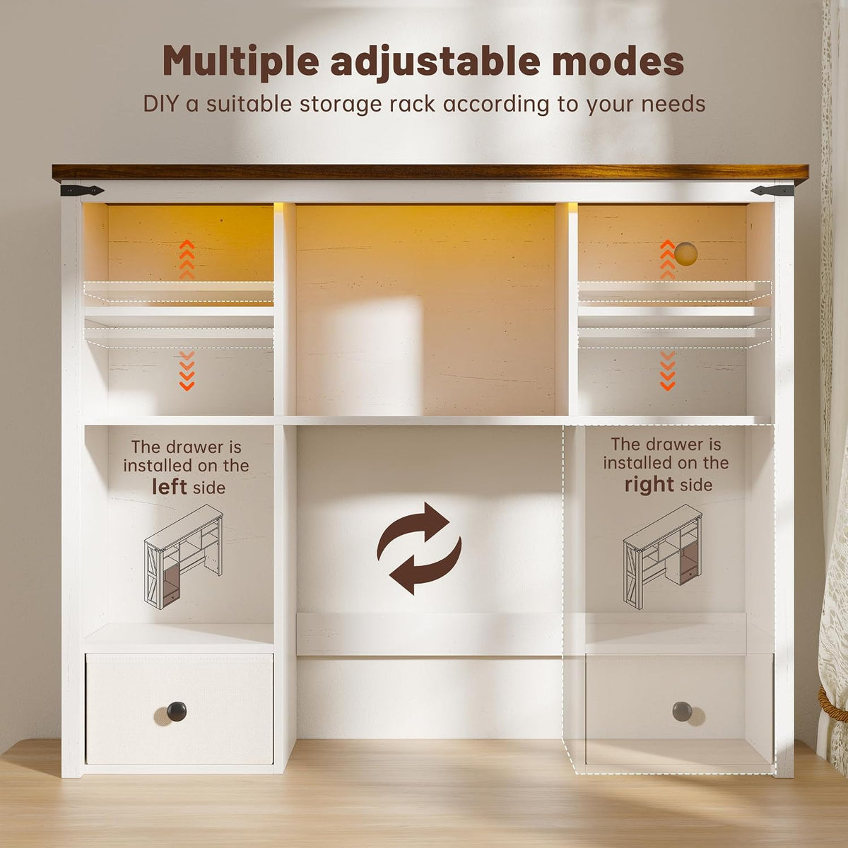 EnHomee Desktop Bookshelf, Computer Up to 27”, Adjustable Storage Shelf