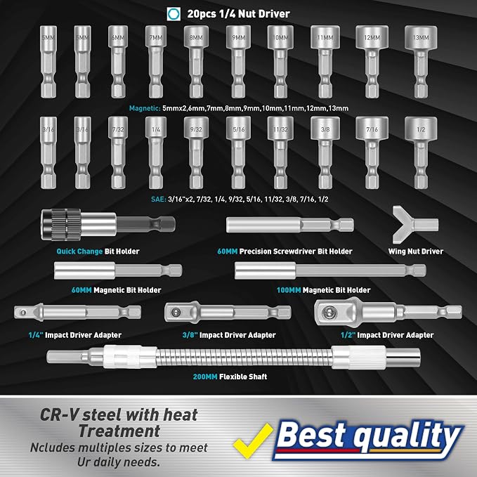 Amartisan 258-Piece Ultimate Screwdriver Bit Set, Chrome Vanadium Steel Driver