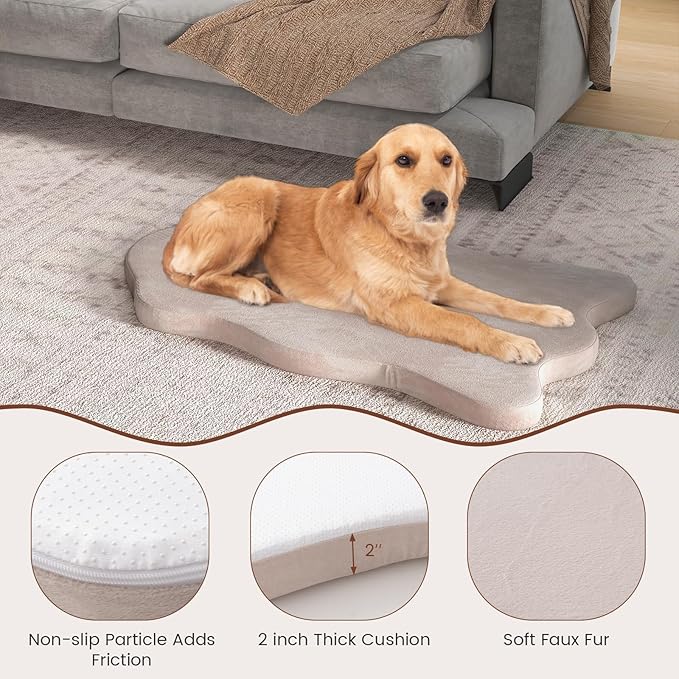 Giantex Memory Foam Dog Bed with Removable Washable Cover, Non-Slip Bottom, Egg Crate Foam Pet Sleeping Mat for Large Medium Dogs, 43 x 26 inch, Orthopedic Dog Bed Indoor Outdoor (Beige)