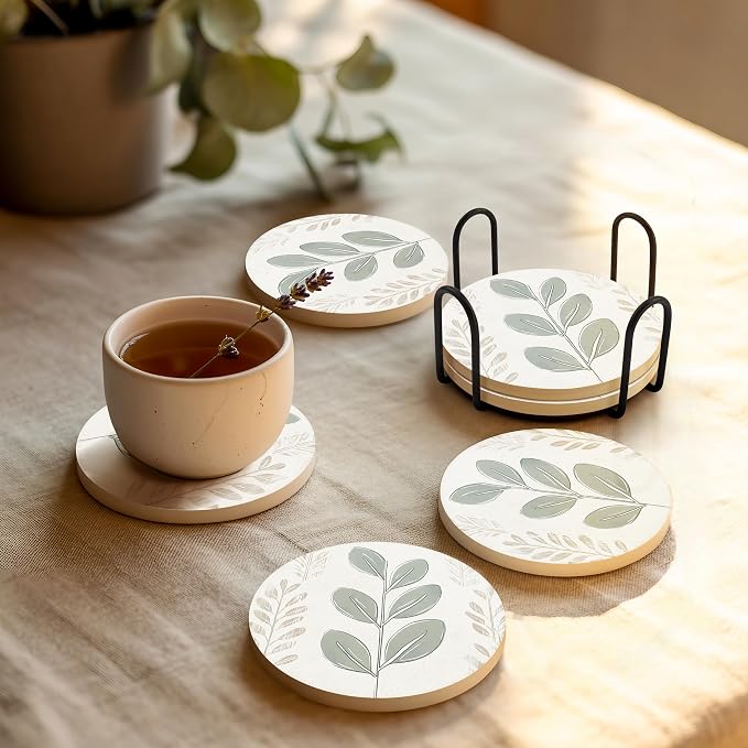VEYRO Ceramic Coasters Set of 6 – Absorbent Stone Drink Coasters