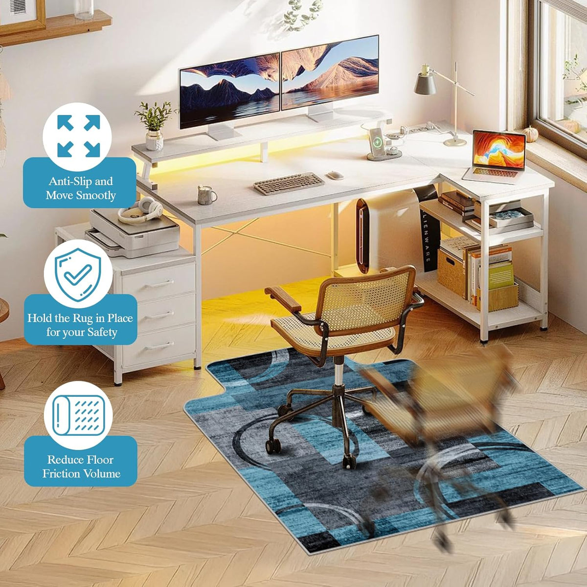 Office Chair Mat for Hardwood Floor & Tile Floor,36"X 48"-Convex Geo Blue