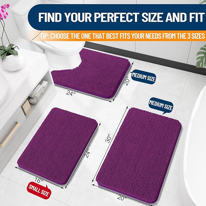 OLANLY Bathroom Rugs 36x24, Extra Soft Absorbent Chenille Bath Rugs, Rubber