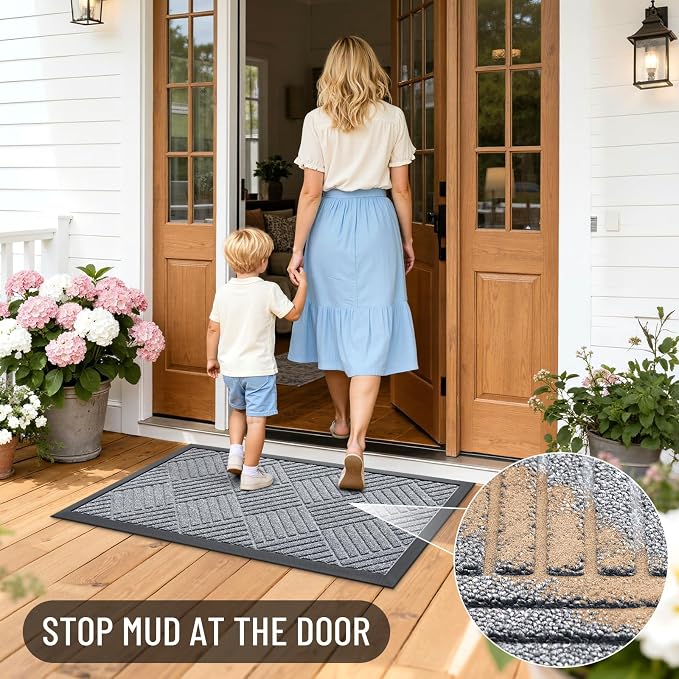 OLANLY Front Door Mat Outside Entrance 47x23, Heavy Duty Sturdy Natural Rubber