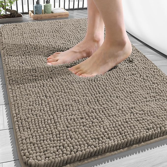 OLANLY Bathroom Rugs 34x21, Extra Soft Absorbent Chenille Bath Rugs, Rubber
