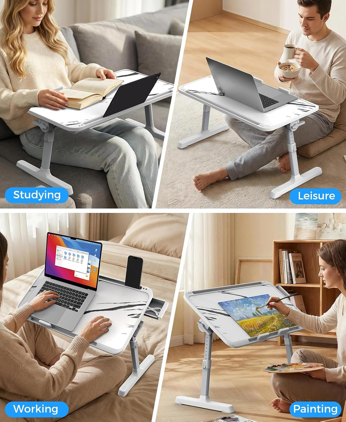 HETTHI Bed Laptop Table Adjustable Foldable Laptop Stand 22.04×12in Marble
