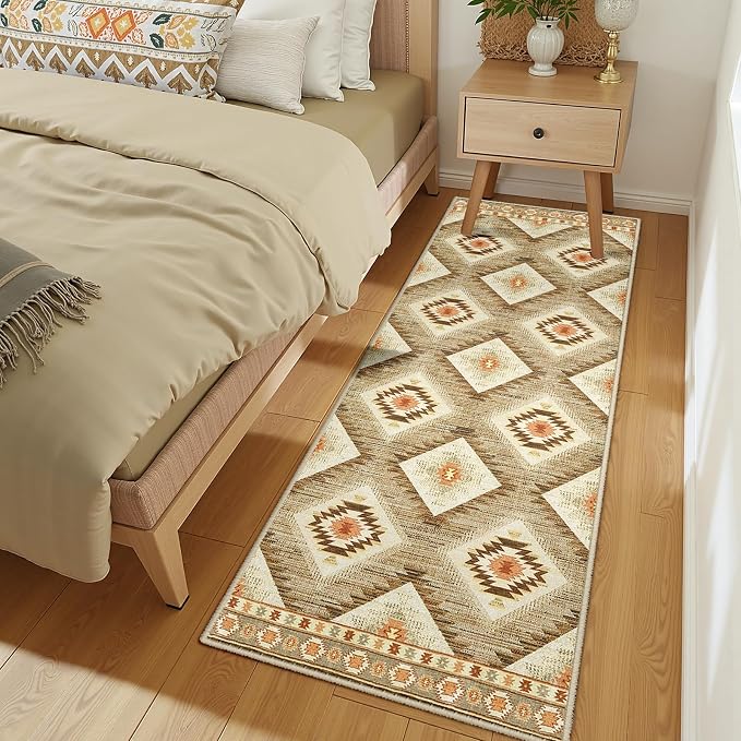 Area Rug 2x8 Rug Machine Washable Non-Slip Low Pile Print Pattern Western Rug