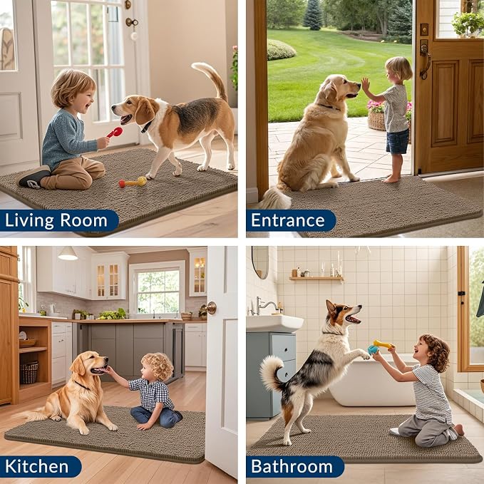 Smiry Dog Door Mat for Muddy Paws 48x30, Absorbent Dirt Trapper, Non-Slip