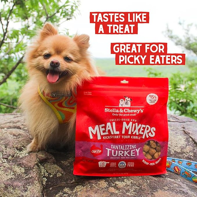 Stella & Chewy's Freeze-Dried Raw Tantalizing Turkey Meal Mixers- Dog Food Topper and Mixer - Made with 95% Cage-Free Turkey, Organs & Bone - Perfect for Picky Eaters - Grain-Free - 1 oz