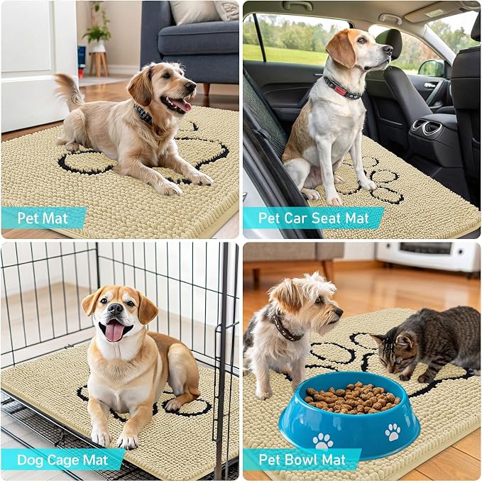 OLANLY Dog Door Mat for Muddy Paws 48x30, Paw Print Design, Absorbs Moisture