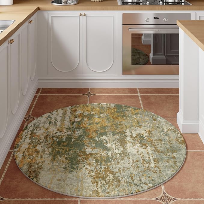 Green Round Area Rugs 4ft Washable Circle Rug