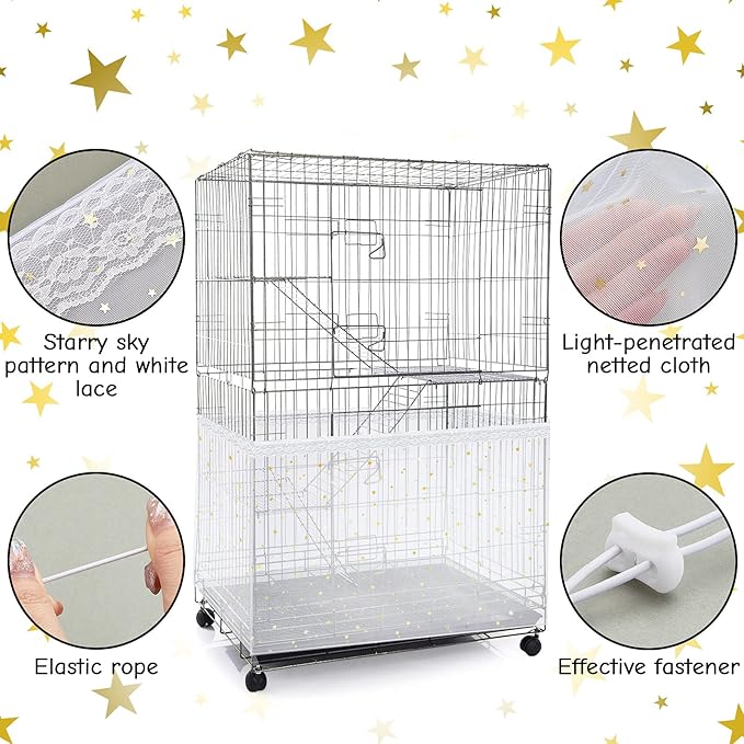 Shappy Large Bird Cage Cover, Bird Cage Seed Catcher, Adjustable Star Pattern Nylon Mesh Net for Parrot Parakeet Macaw Pet Supplies(White)