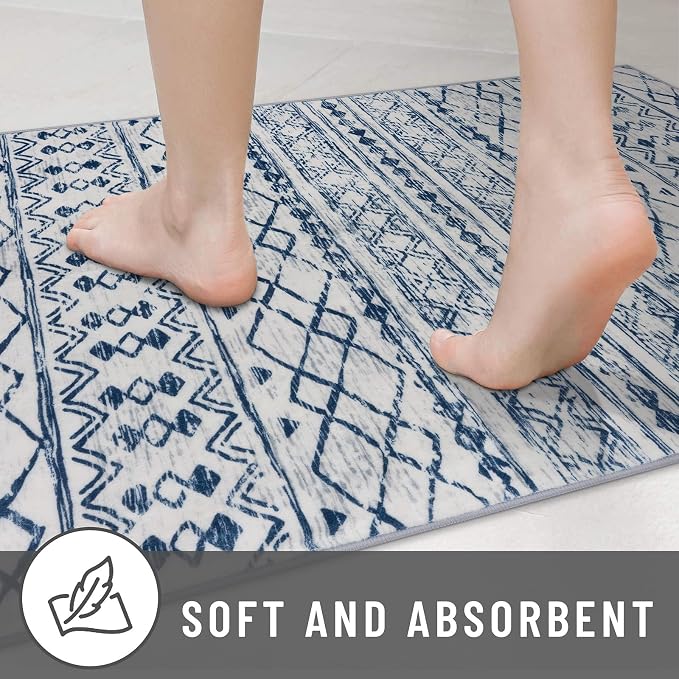 KUTA Moroccan Area Rugs, 2x3 Blue White Entryway Rug Non-Slip Washable Small