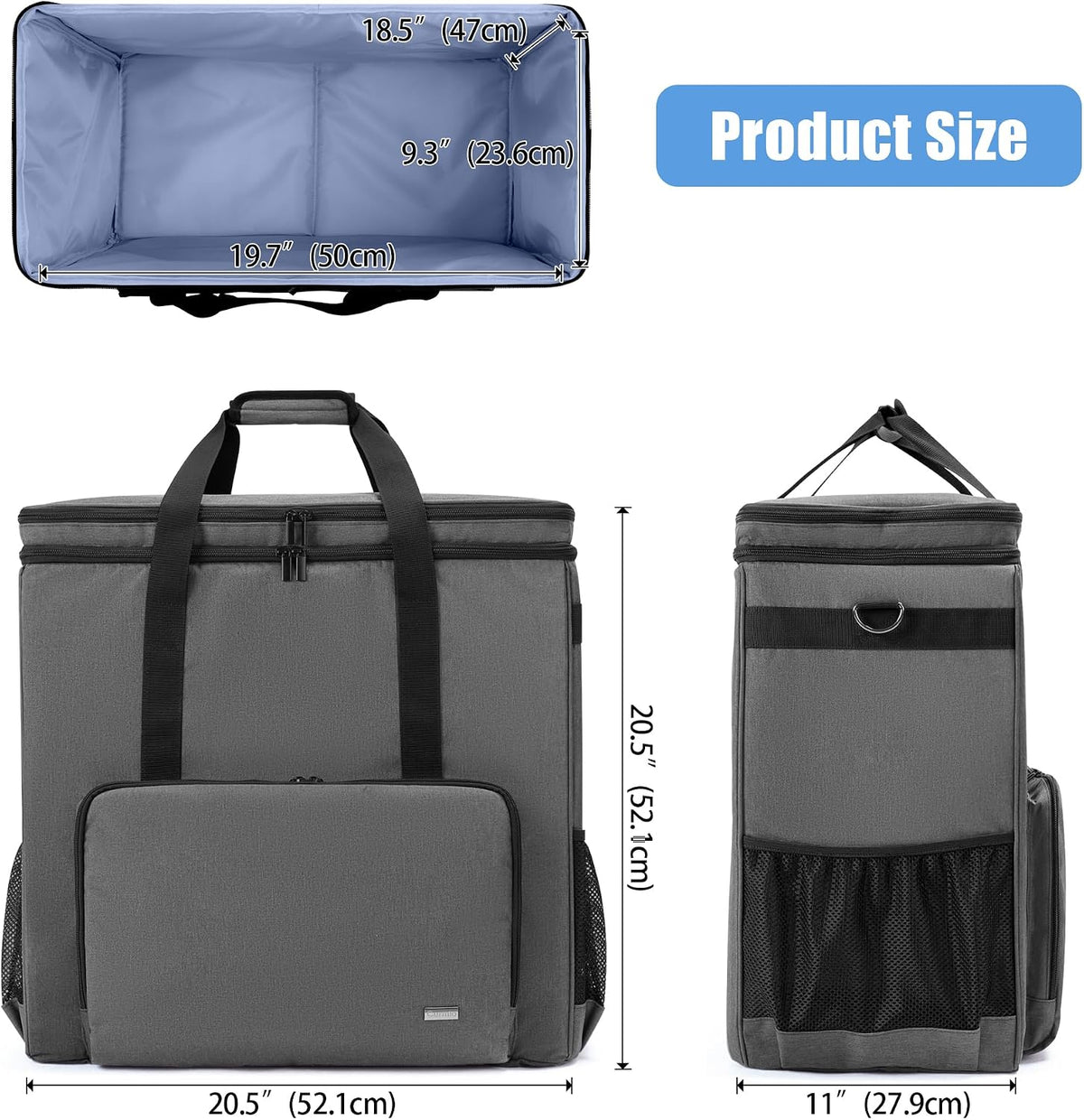 CURMIO Double-Layer PC Carrying Case, Computer Travel Bag for Tower, Gray