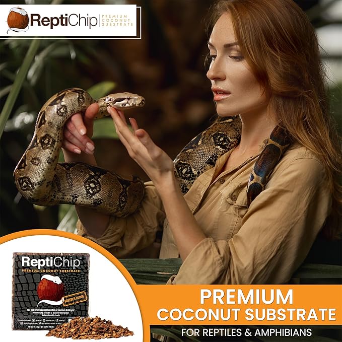 ReptiChip Reptile Substrate Coconut Chip Bedding 72 Quart Compressed Organic Coco Husk Block for Snake Habitat, Ball Python Terrarium, Turtle Tanks, Tortoise Enclosure (10 Pk)
