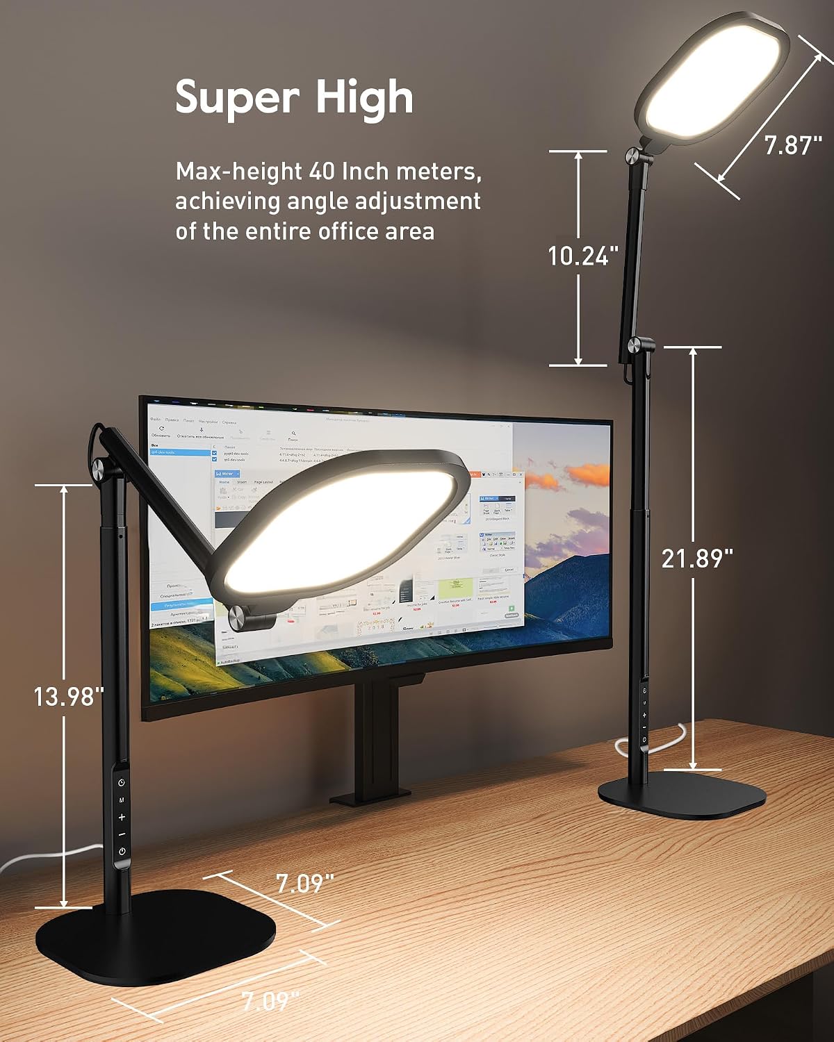 LitONES Tall LED Desk Lamps Home Office, Edge-Lit Eye-Care, 50 Light Modes