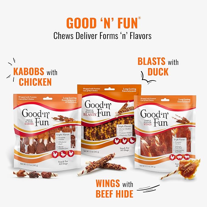 Good'N'Fun Triple Flavor Mini Rawhide Chews, 25-Count