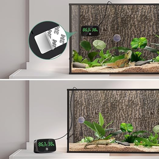 PAIZOO Reptile Thermometer Hygrometer, LED Digital Terrarium Thermometer and Humidity Gauge Snake Tank Accessories with USB Charging for Bearded Dragon, Tortoise, Reptile Tank, (Include 31.5'' Cable)