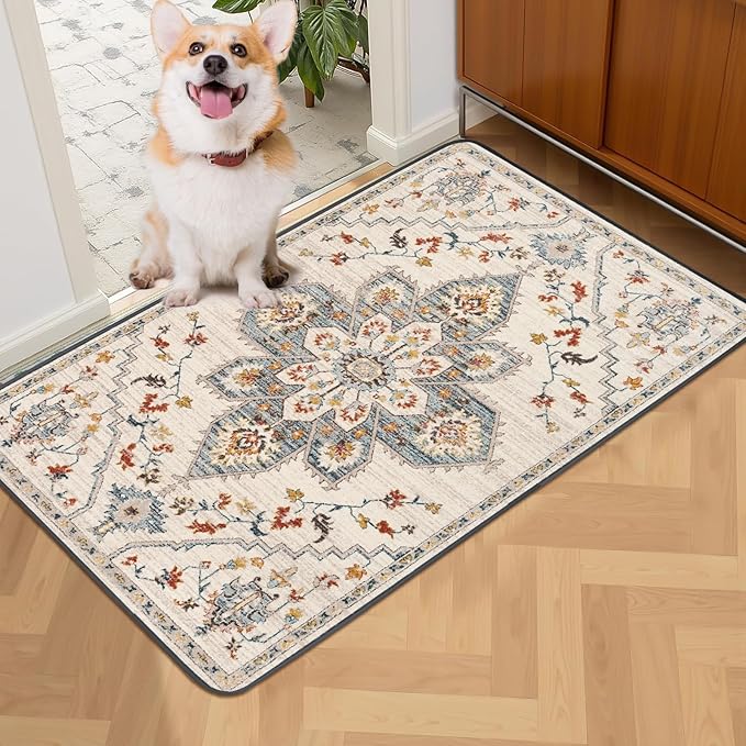 Washable Pee Pad for Dogs, 32" x 24" Reusable Puppy Pads Waterproof Dog Rugs, Super Absorbent, Leakproof, Dog Crate Pad, Playpen Mat, Whelping Pads, White Medallion