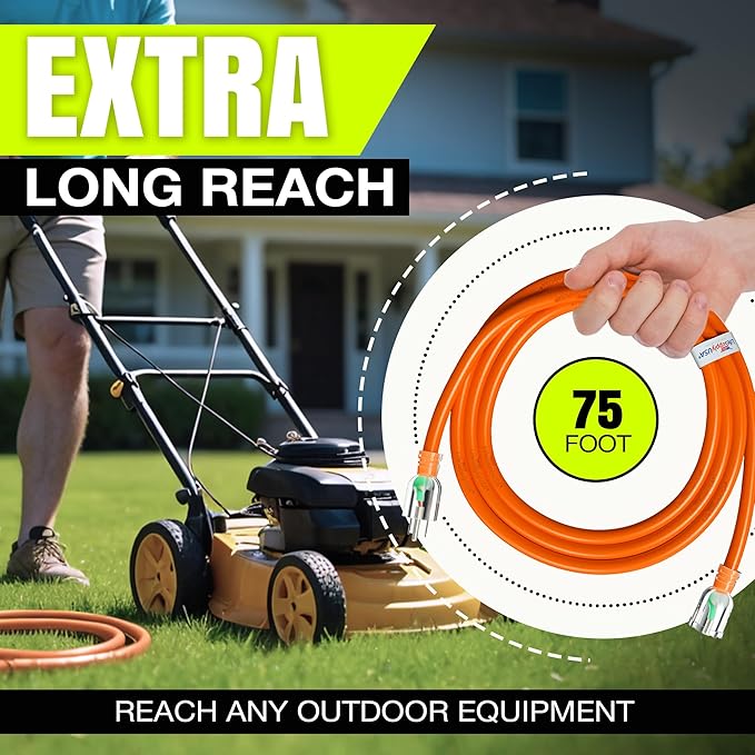 75ft Outdoor/Indoor Extension Cord 10/3 Gauge Ultra Heavy Duty 3 Prong SJTW, Waterproof, ETL Listed, Flexible Cold-Resistant Long Power Cord,15A 125V 1875W, Orange by LifeSupplyUSA